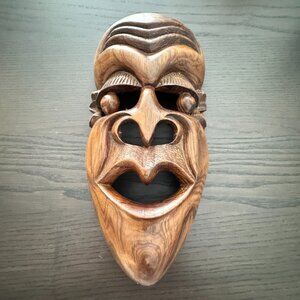 Rare Vintage Large Carved Solid Wood African Tribal Mask Wall Art Eclectic Decor